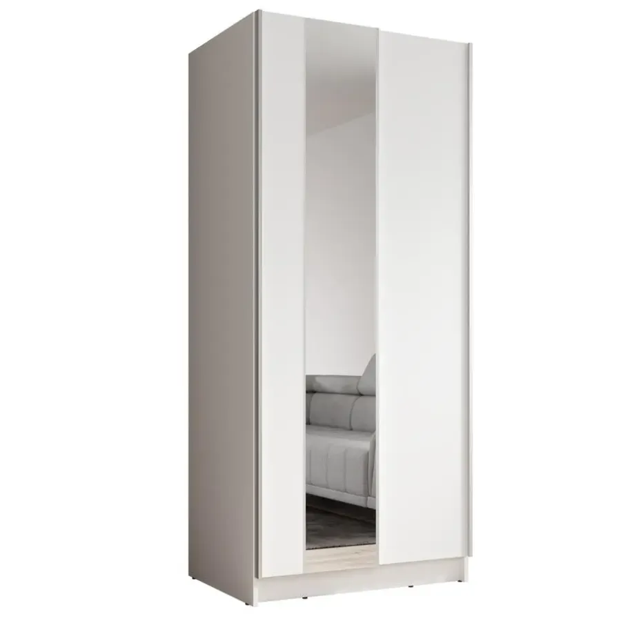 Schuifdeurkasten-Meubella - Kledingkast Salta - Wit - 80 cm - Met spiegel