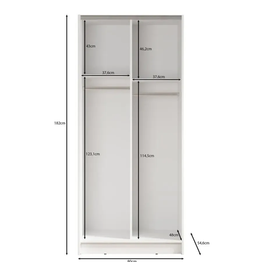 Schuifdeurkasten-Meubella - Kledingkast Salta - Wit - 80 cm - Met spiegel