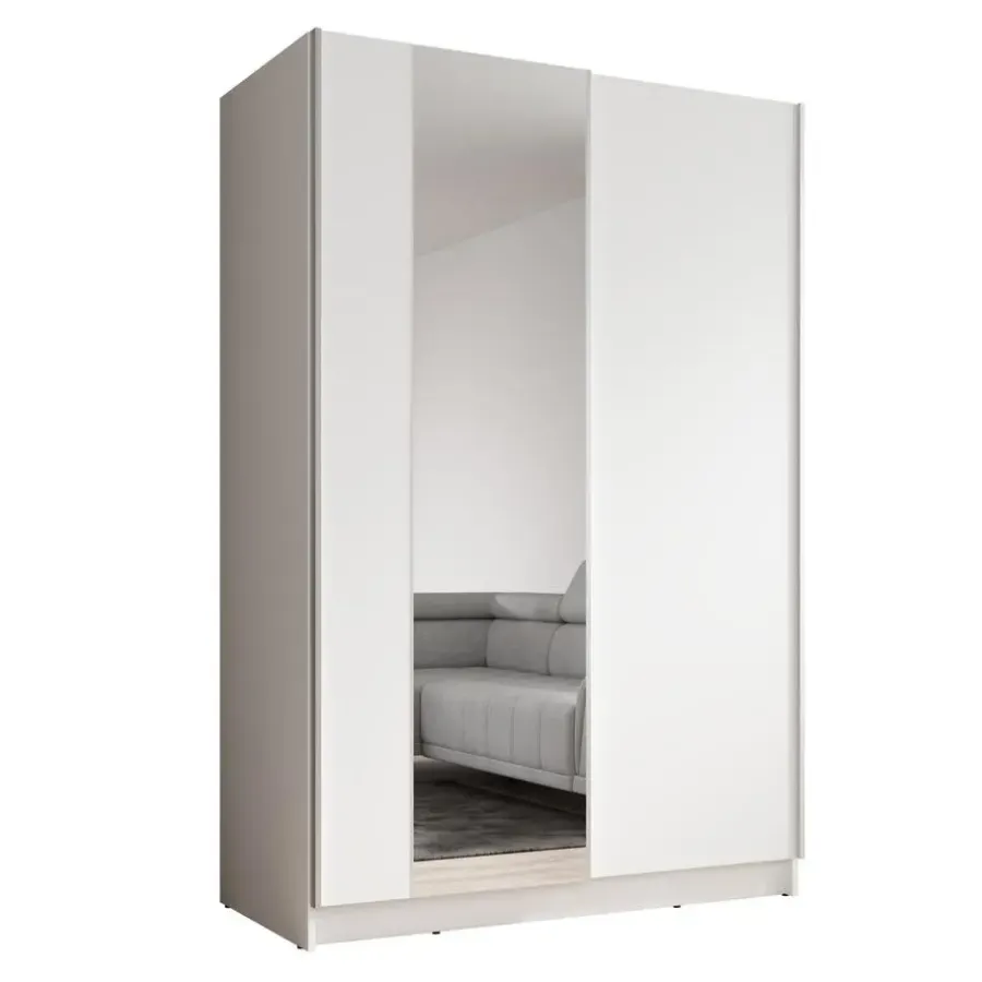 Schuifdeurkasten-Meubella - Kledingkast Salta - Wit - 120 cm - Met spiegel