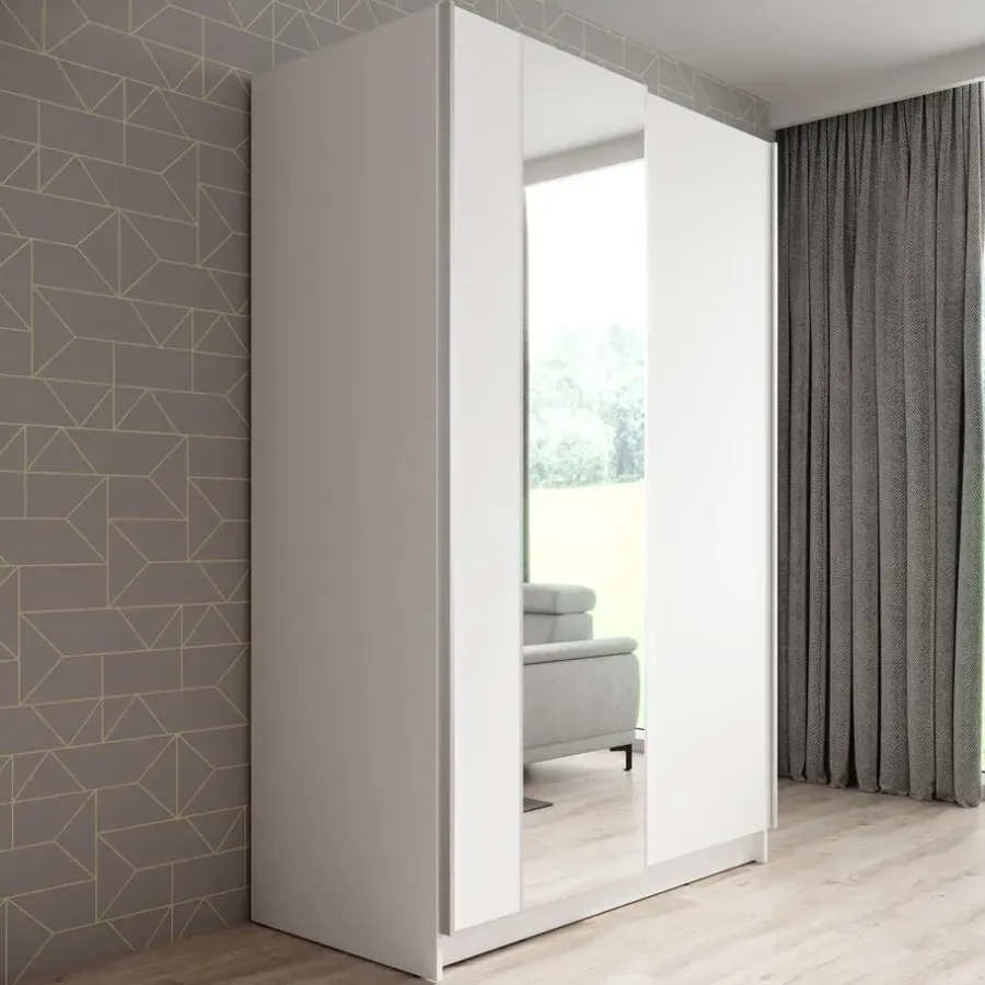 Schuifdeurkasten-Meubella - Kledingkast Salta - Wit - 120 cm - Met spiegel
