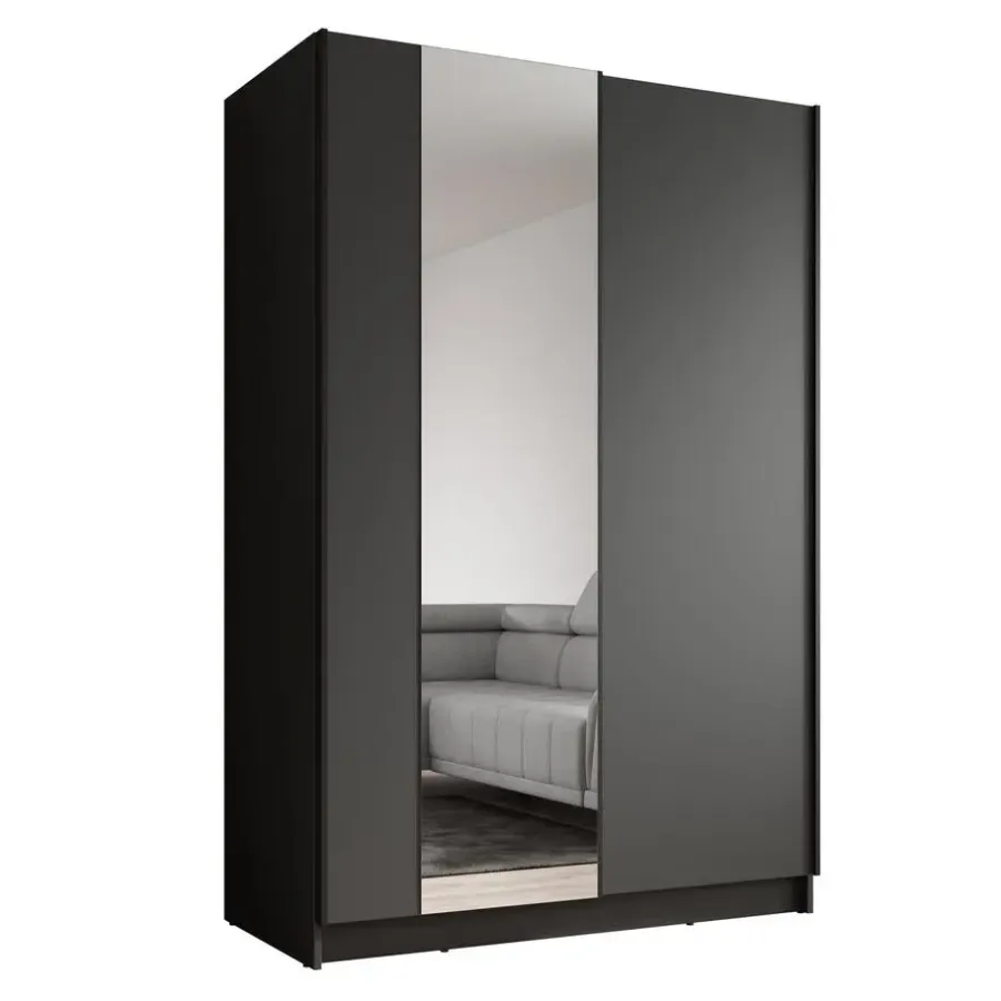 Meubella - Kledingkast Salta - Zwart - 120 cm - Met spiegel
