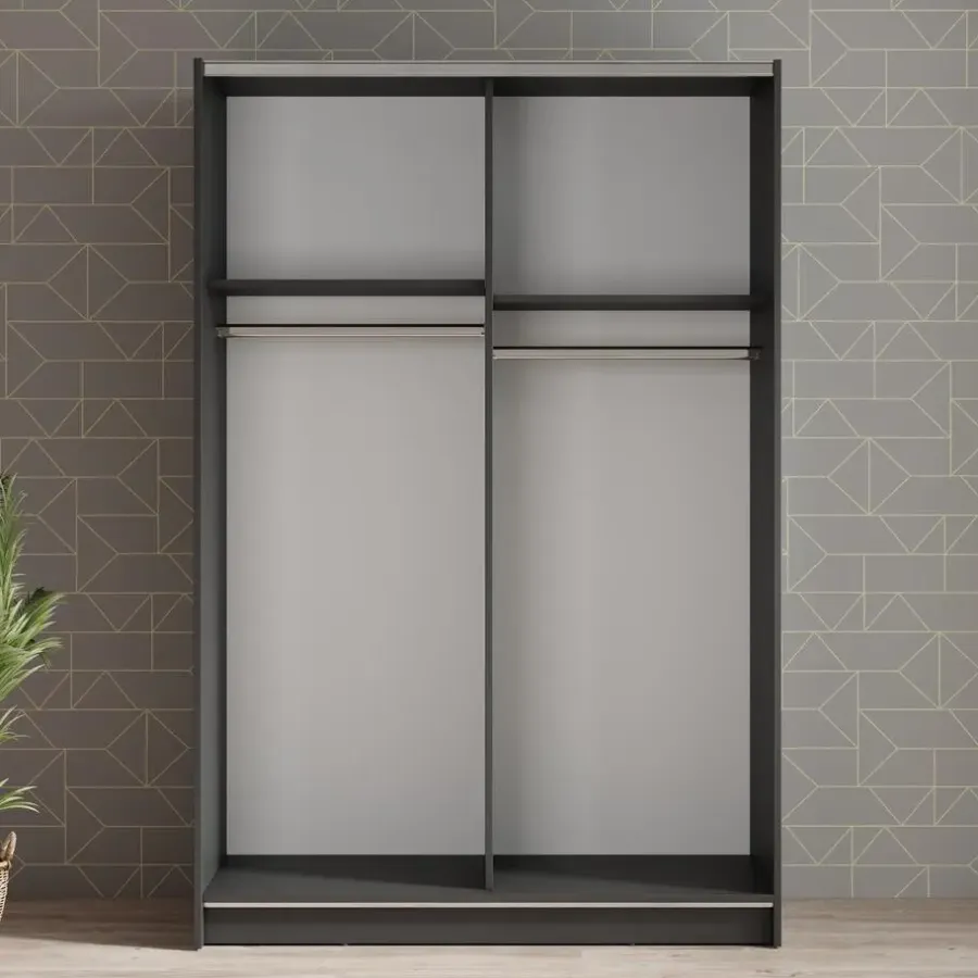 Meubella - Kledingkast Salta - Zwart - 120 cm - Met spiegel