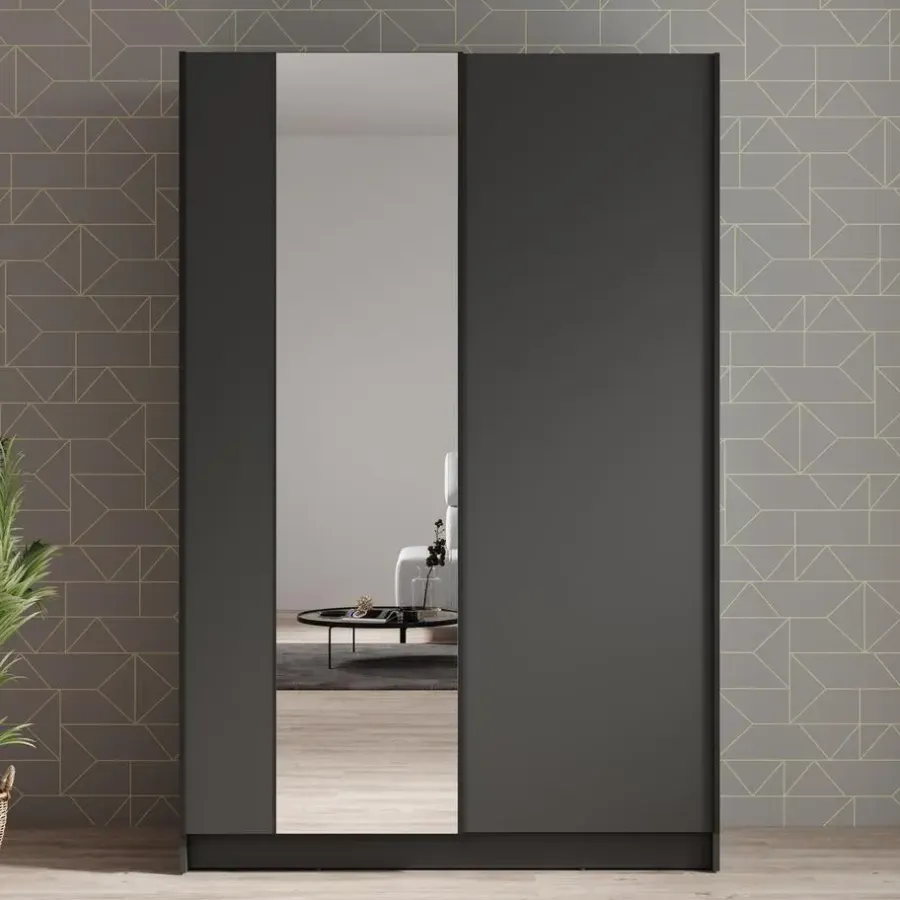 Meubella - Kledingkast Salta - Zwart - 120 cm - Met spiegel