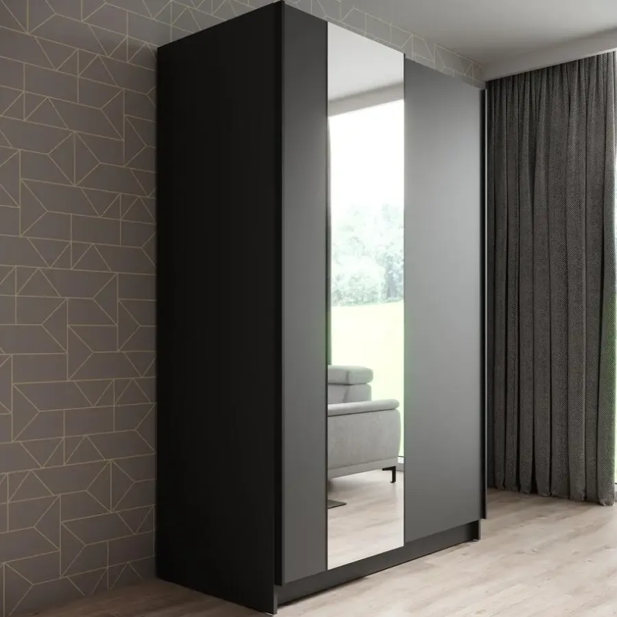 Meubella - Kledingkast Salta - Zwart - 120 cm - Met spiegel