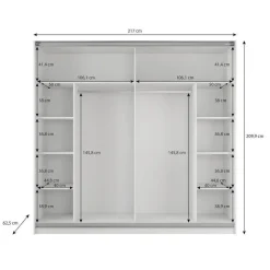 Schuifdeurkasten-Meubella - Kledingkast Samantha - Grijs - 217 cm