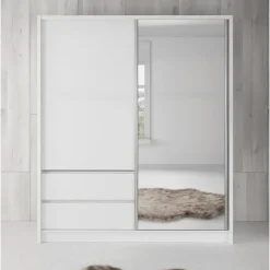 Meubella - Kledingkast Sento - Wit - 180 cm - Met spiegel