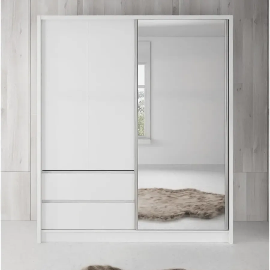 Meubella - Kledingkast Sento - Wit - 180 cm - Met spiegel