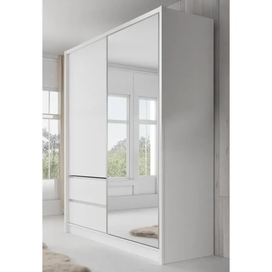 Meubella - Kledingkast Sento - Wit - 180 cm - Met spiegel