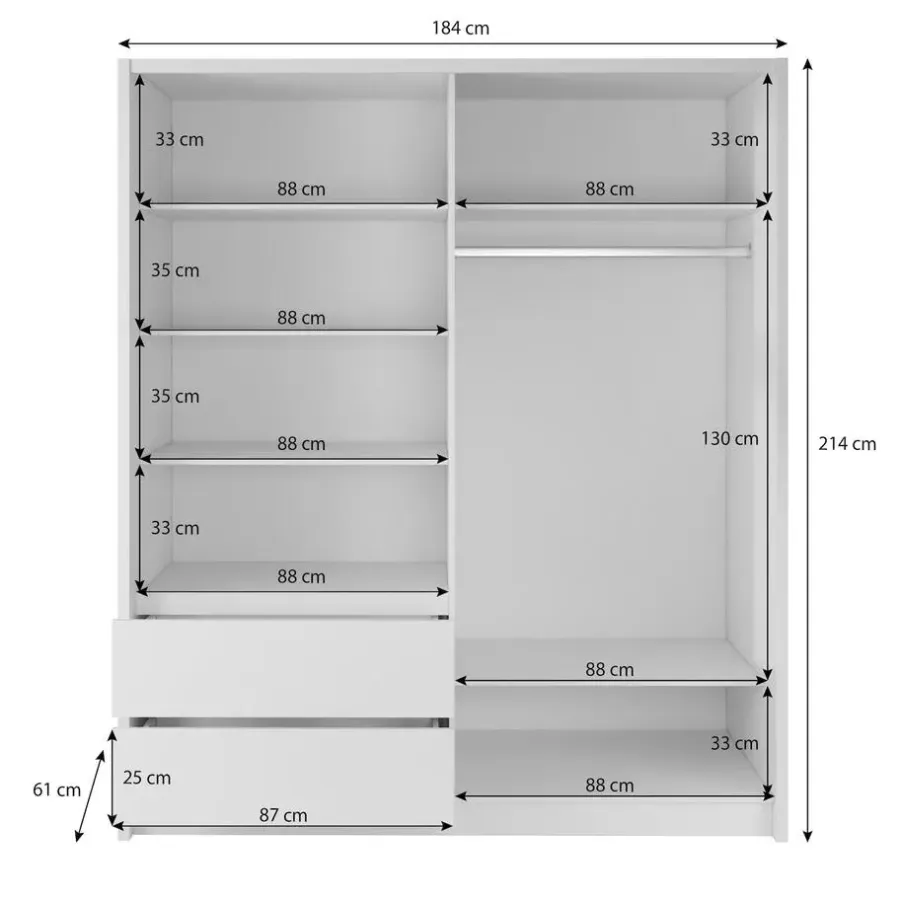 Meubella - Kledingkast Sento - Wit - 180 cm - Met spiegel