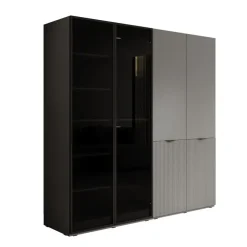 Draaideurkasten-Meubella - Kledingkast Shelton - Grijs - 202 cm - Met glas