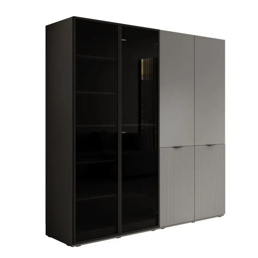 Draaideurkasten-Meubella - Kledingkast Shelton - Grijs - 202 cm - Met glas