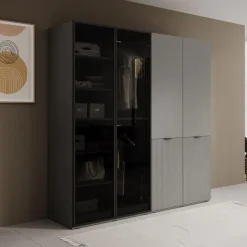 Draaideurkasten-Meubella - Kledingkast Shelton - Grijs - 202 cm - Met glas