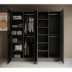 Draaideurkasten-Meubella - Kledingkast Shelton - Grijs - 202 cm - Met glas
