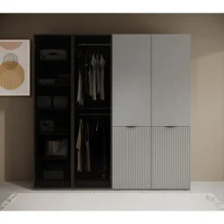 Draaideurkasten-Meubella - Kledingkast Shelton - Grijs - 202 cm - Met glas