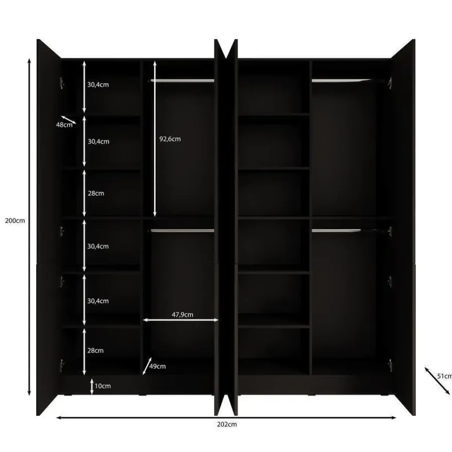 Draaideurkasten-Meubella - Kledingkast Shelton - Grijs - 202 cm - Met glas
