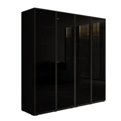 Draaideurkasten-Meubella - Kledingkast Shelton - Zwart 1 - 202 cm - Met glas
