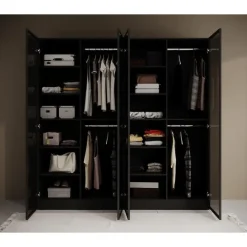 Draaideurkasten-Meubella - Kledingkast Shelton - Zwart 1 - 202 cm - Met glas