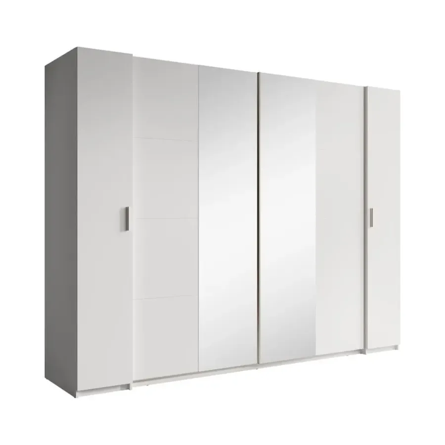 Meubella - Kledingkast Stoke - Wit - 270 cm - Met spiegel