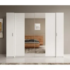 Meubella - Kledingkast Stoke - Wit - 270 cm - Met spiegel