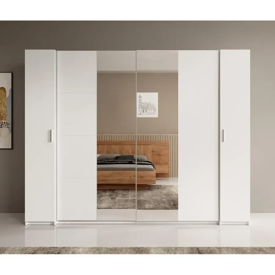 Meubella - Kledingkast Stoke - Wit - 270 cm - Met spiegel