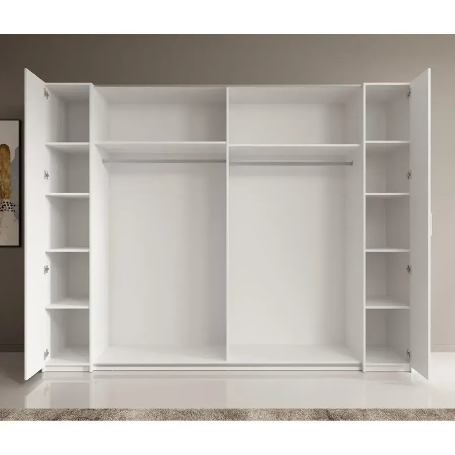 Meubella - Kledingkast Stoke - Wit - 270 cm - Met spiegel