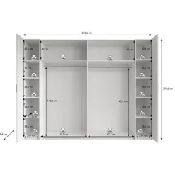Meubella - Kledingkast Stoke - Wit - 270 cm - Met spiegel