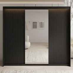 Meubella - Kledingkast Timoteo - Zwart - 250 cm - Met spiegel