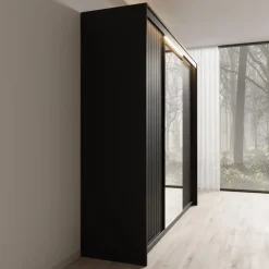 Meubella - Kledingkast Timoteo - Zwart - 250 cm - Met spiegel
