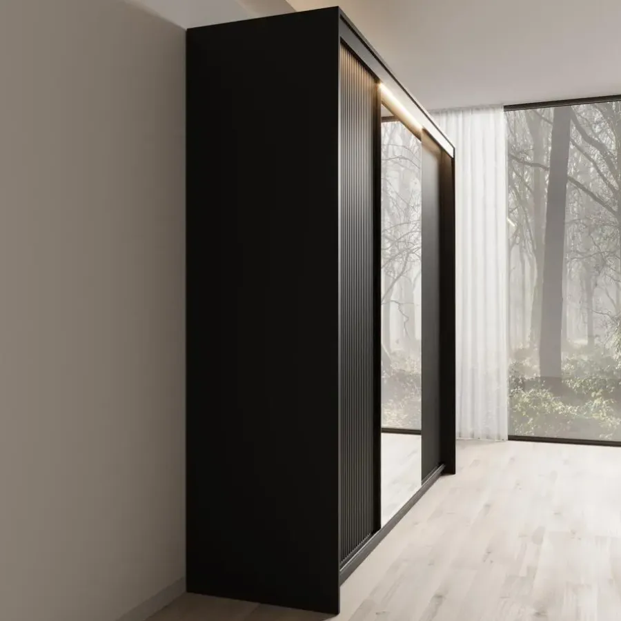 Meubella - Kledingkast Timoteo - Zwart - 250 cm - Met spiegel