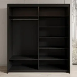 Meubella - Kledingkast Timoteo - Zwart - 200 cm - Met spiegel