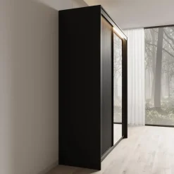 Meubella - Kledingkast Timoteo - Zwart - 200 cm - Met spiegel