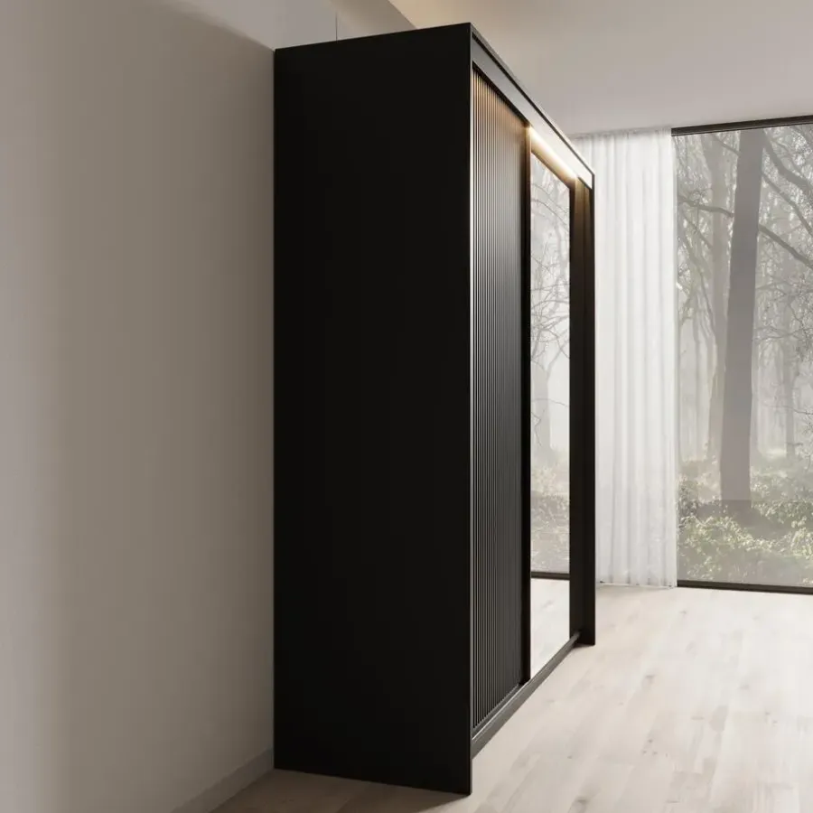 Meubella - Kledingkast Timoteo - Zwart - 200 cm - Met spiegel