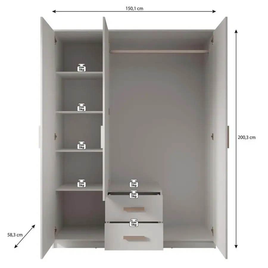 Draaideurkasten-Meubella - Kledingkast Tyko - Wit - 150 cm