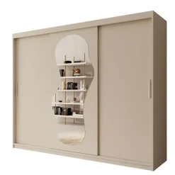 Meubella - Kledingkast Ulysses - Beige - 250 cm - Met spiegel