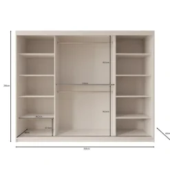 Meubella - Kledingkast Ulysses - Beige - 250 cm - Met spiegel