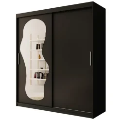 Schuifdeurkasten-Meubella - Kledingkast Ulysses - Zwart - 180 cm - Met spiegel