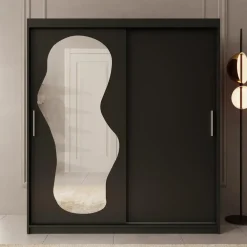Schuifdeurkasten-Meubella - Kledingkast Ulysses - Zwart - 180 cm - Met spiegel