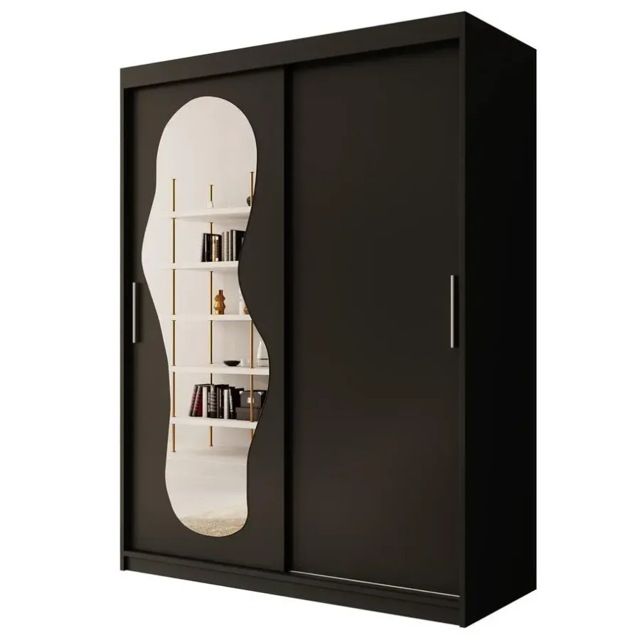 Meubella - Kledingkast Ulysses - Zwart - 150 cm - Met spiegel