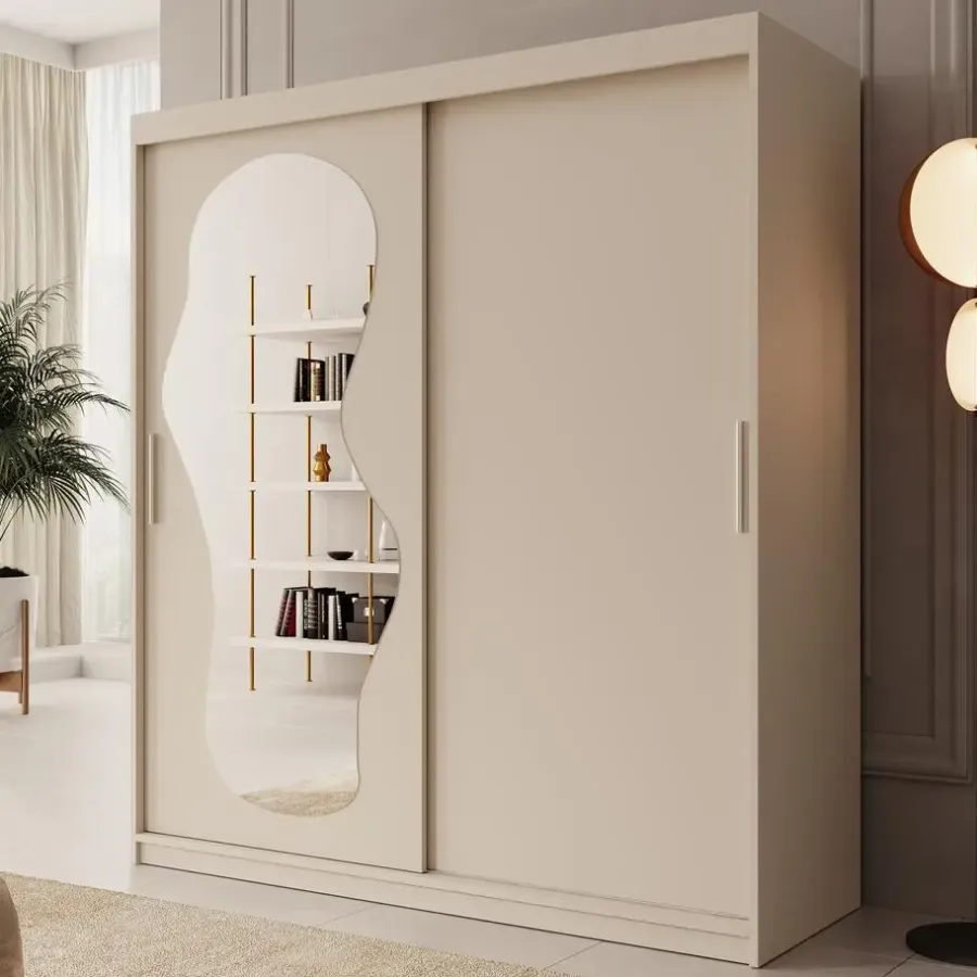 Kledingkasten|Kledingkasten-Meubella - Kledingkast Ulysses - Beige - 180 cm - Met spiegel