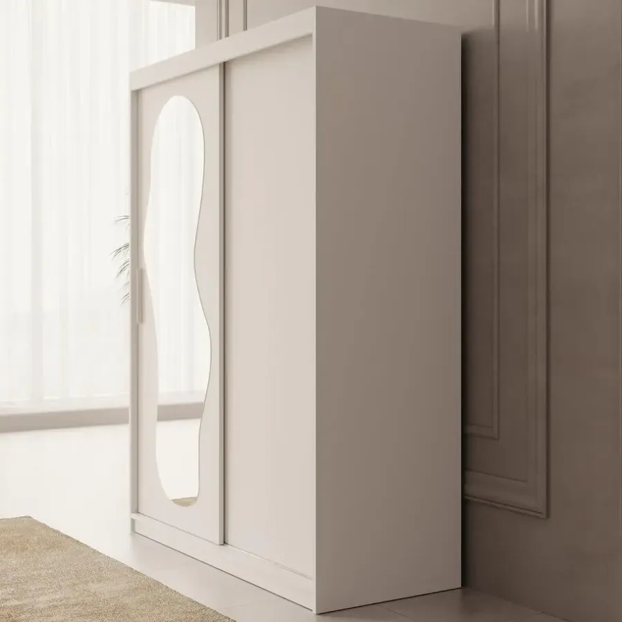 Meubella - Kledingkast Ulysses - Wit - 150 cm - Met spiegel