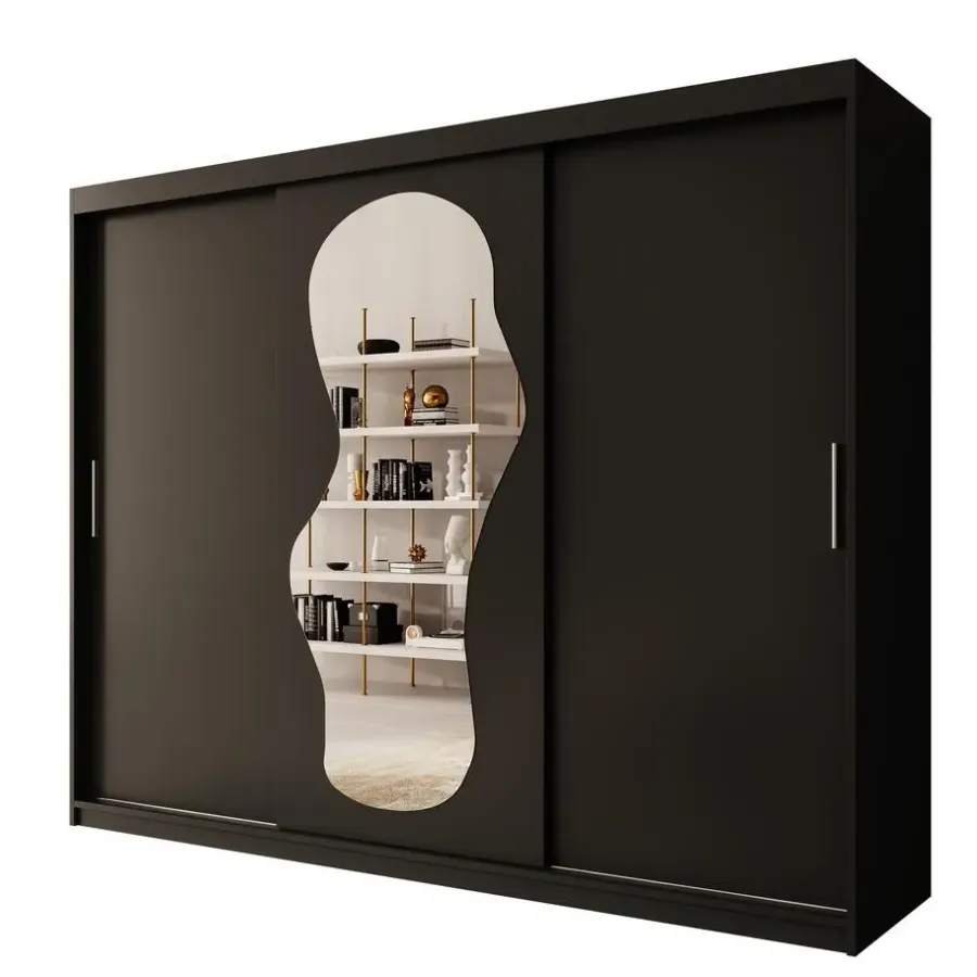 Meubella - Kledingkast Ulysses - Zwart - 250 cm - Met spiegel