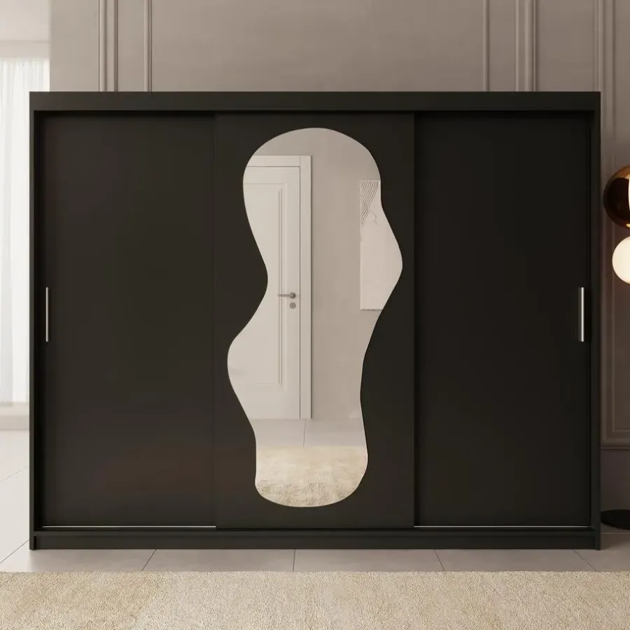 Meubella - Kledingkast Ulysses - Zwart - 250 cm - Met spiegel
