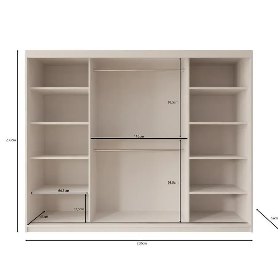 Meubella - Kledingkast Ulysses - Zwart - 250 cm - Met spiegel