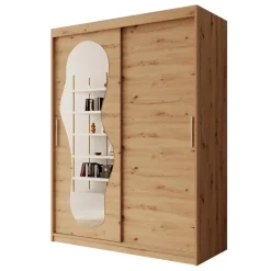Schuifdeurkasten-Meubella - Kledingkast Ulysses - Eiken - 150 cm - Met spiegel