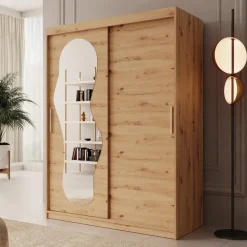 Schuifdeurkasten-Meubella - Kledingkast Ulysses - Eiken - 150 cm - Met spiegel