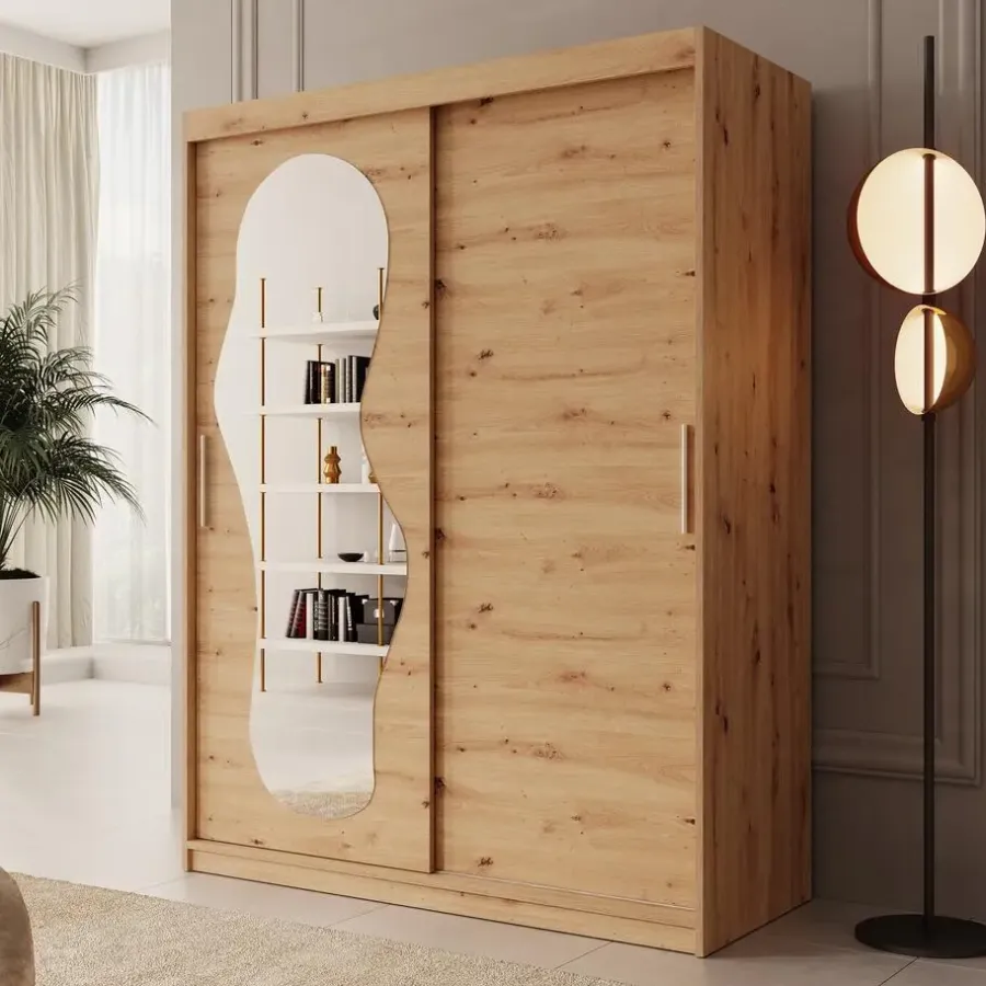Schuifdeurkasten-Meubella - Kledingkast Ulysses - Eiken - 150 cm - Met spiegel