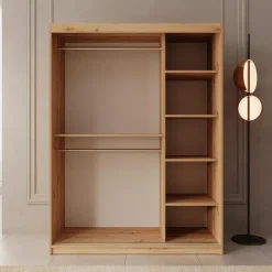 Schuifdeurkasten-Meubella - Kledingkast Ulysses - Eiken - 150 cm - Met spiegel