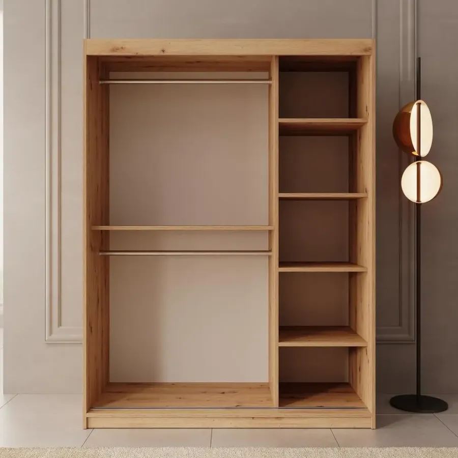 Schuifdeurkasten-Meubella - Kledingkast Ulysses - Eiken - 150 cm - Met spiegel