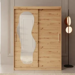 Schuifdeurkasten-Meubella - Kledingkast Ulysses - Eiken - 150 cm - Met spiegel