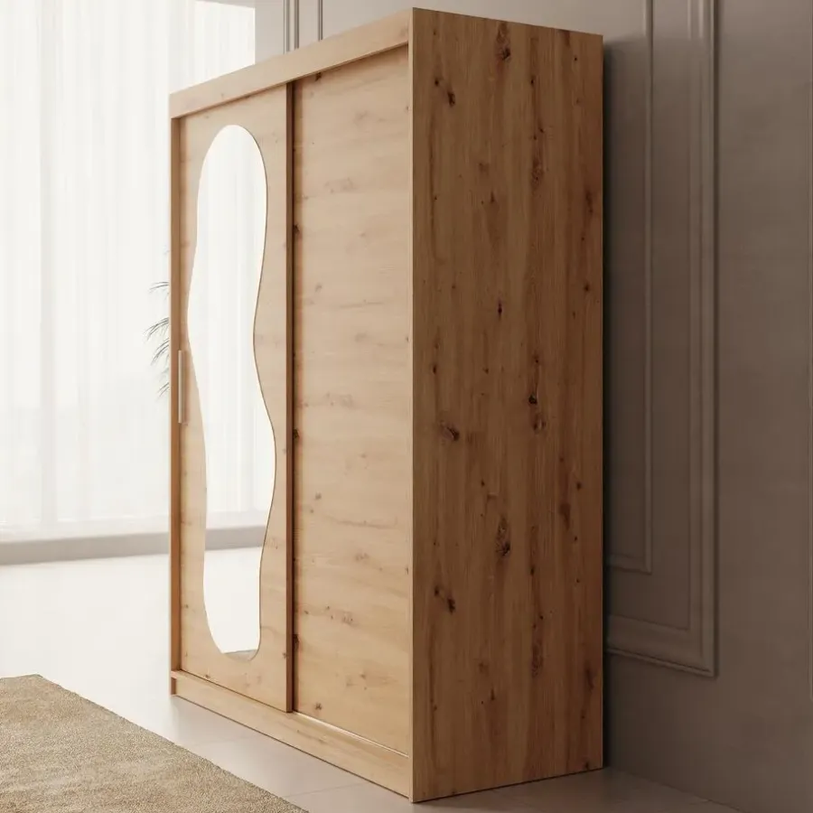 Schuifdeurkasten-Meubella - Kledingkast Ulysses - Eiken - 150 cm - Met spiegel
